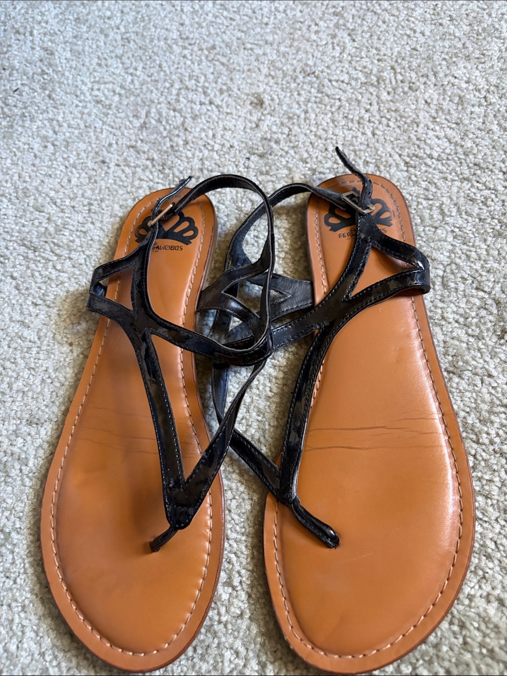 Black Strappy Sandals with Tan Footbed
